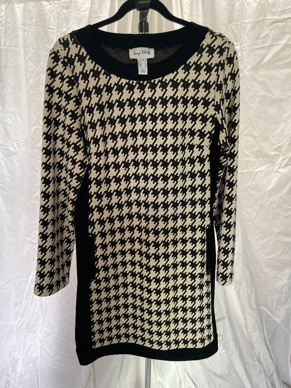 Joseph Ribkoff Black & White Houndstooth Long Sleeve Pocket Dress Size 12